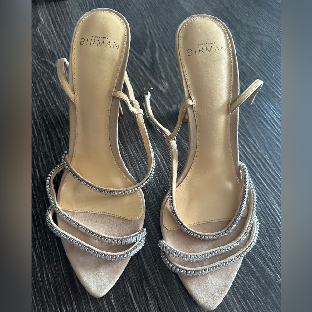 Alexandre Birman Alana Nude Crystal Zircone Suede Slingback Strap Sandal
